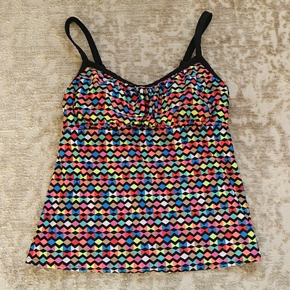 Pure Paradise Zig Zag Empire Waist Tankini Swim Top 36DD Multicolor - Picture 10 of 15